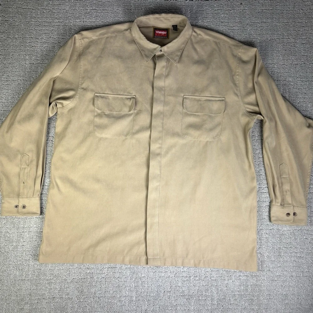 Wrangler Hero Men's Size 2XLT Long Sleeve Beige Button Up Safari Shirt